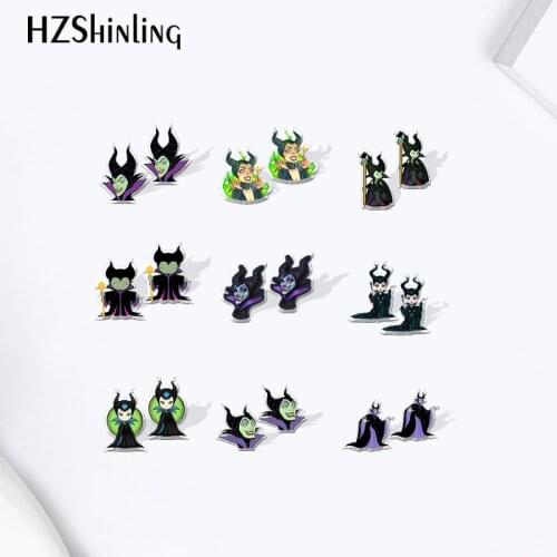 2021 maleficent Fairy Queen cartoon Pattern Acrylic Stud Earrings Resin Epoxy Ear Jewelry
