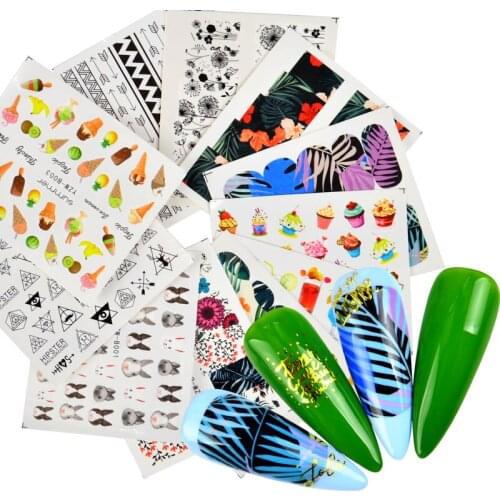 2021 New Cake Ice Cream Summer Fruit Drinking Stickers For Nails Manicure Nail Art Design Water Transfer Watermark Beauty Decals