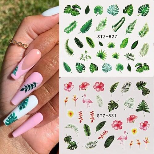 3D Summer Nail Art Stickers Flower Green Leaf Butterfly Water Adhesive Transfer Decals Wraps Nail Decorations Manicure Sliders