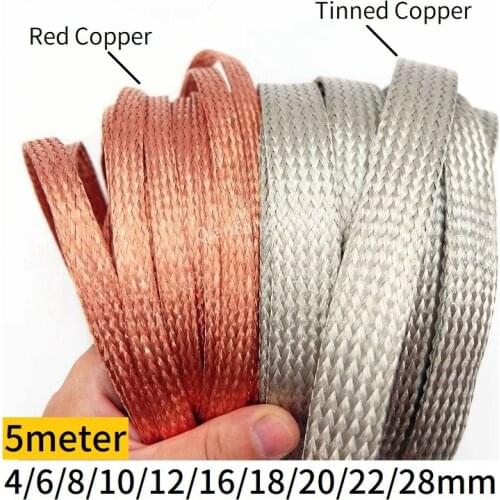 5M Tinned Plating Copper Braided Sleeve 4 6 8 10 16 18 22 28 mm Expandable Metal Sheath Screening Audio Signal Wire Cable Shield