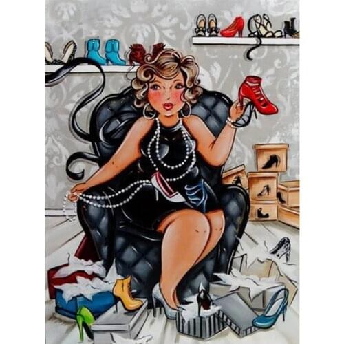 5D DIY Full Square/round Diamond Painting Fashion Fat Lady Embroidery Cross Stitch Rhinestone Mosaic Home Decor Cartoon