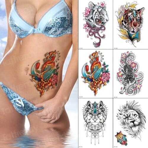 6pcs/set Arm body Temporary Tattoos Men Women Tatoo Body Leg Art Makeup Largeflaming Phenix Tiger Flower Fake Tattoo Stickers
