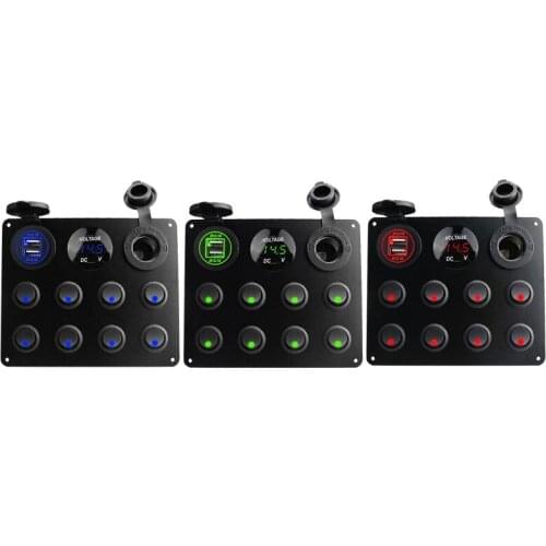 8 Gang Rocker Switch Panel LED Toggle Circuit Breakers Dual USB Charger Socket