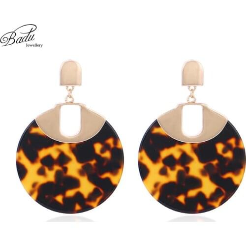 Badu Leopard Acetic Acid Earrings for Women Big Round Acrylic Pendant Drop Earring Statement Jewelry Gift for Girls Wholesale