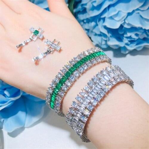 Stunning Luxury Jewelry 925 Sterling Silver Full Princess Cut Emerald CZ Diamond Gemstones Party Popular Women Bracelet Gift