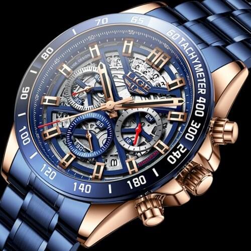 LIGE Mens Watches Top Brand Luxury Full Steel Sports Watch Men Fashion Chronograph Quartz Man Clock Waterproof Relogio Masculino
