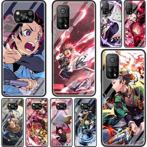Kimetsu No Yaiba Cover Case for Xiaomi Mi Poco X3 NFC Note 10 Lite 9T 10T Pro CC9E 10S Tempered Glass Soft Edge Shell