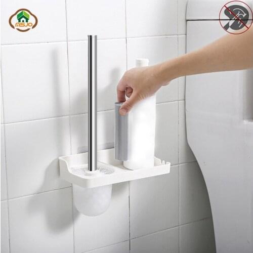 MSJO Toilet Brush Plastic Shelves Rack Stainless Steel WC Bathroom Accessories Crap Creative Wall Mounted Stand Brush For Toilet