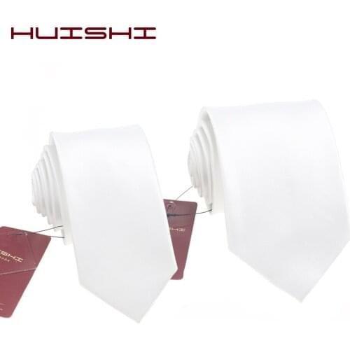 HUISHI New Wide And Slim Waterproof Microfiber White Neckties For Men Striped Solid Business White Wedding Suit Neck Tie Gift