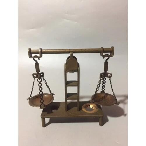 Collection Chinese Pure Brass Carved Balance Statue Ancient Copper Statue Weighing Tool Home Decoration