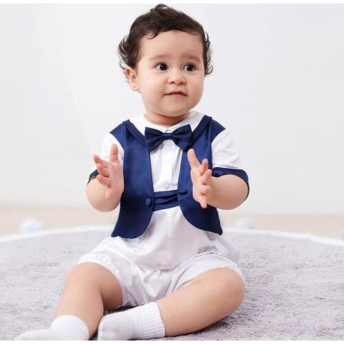 2020 Baby Boy Gentleman Romper Infant Birthday Christening Clothes Children Spanish Boutique Clothes Newborn Baptism Rompers