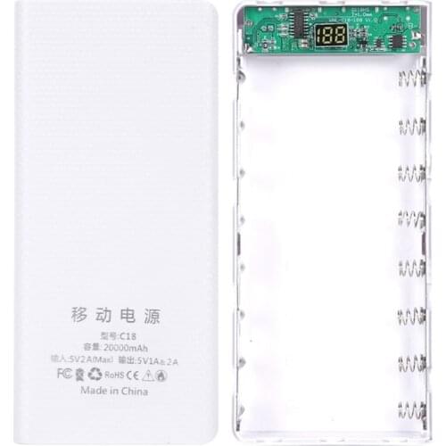 C18 Dual USB LCD Power Bank Shell 8x18650 Battery Case Powerbank Protector Portable External Box without Battery