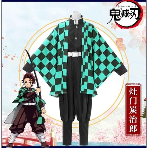 Adult Kid Demon Slayer Kimetsu no Yaiba Tanjirou Kamado Cosplay Costume Kimono Cloak Halloween Party Anime Clothes Uniform Set