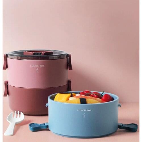 Round Double-Layer Pp Material Lunch Box Office Worker Childrens Lunch Box Microwave Oven Heating Sealed Kitchen Container