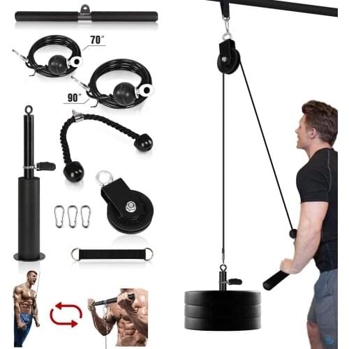 Upgraded Fitness Pulley Cable System Kit,DIY Pulley Cable Machine Attachment 70 and 90 Cable for Lat Pull Downs Workout