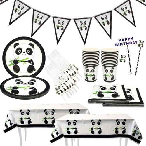 Cartoon Panda Disposable Plate Cup Party Candy Bag Cake Topper Tableware Baby Shower Kids Birthday Party Decoration Supplies
