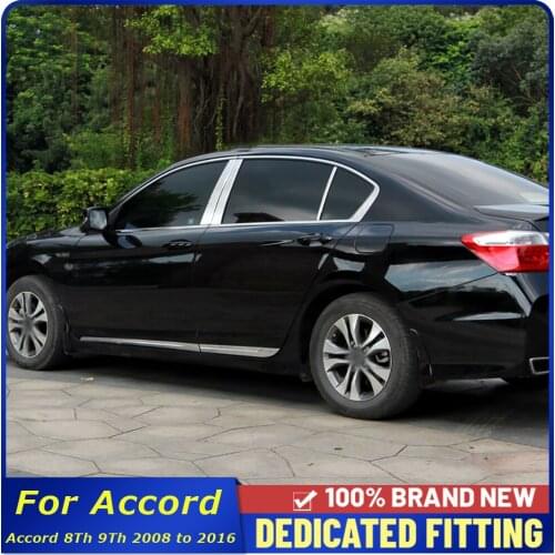 Fit For Honda Accord 8Th 9Th 2008 to 2016 Stainless Steel Window Trims Center Pillar Cover Strip Sticker Auto Accessories