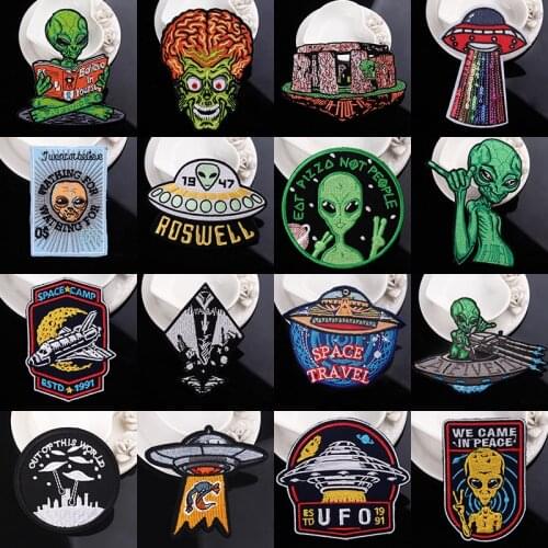 DIY Alien Patch Iron On Patches On Clothes Embroidered Patches For Clothing UFO Patch/badges Sewing On Garment Apparel Accessory