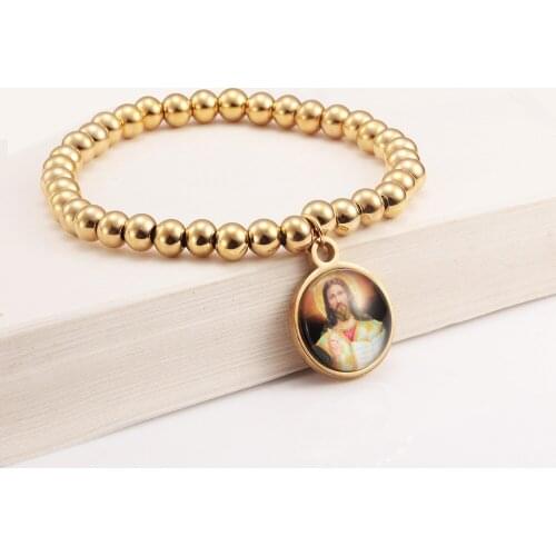 New Arrival Faith Christ Jesus Strand Round Beads Charm Bracelets High Quality Chain Link Party Bracelets Jewelry Gift