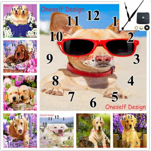 New diamond painting cross stitch clock dog diy diamond embroidery full set with Mechanical clock decoration home wall sticker