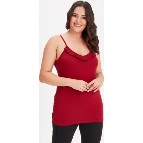 New Season Fashion Plus Size Ruffle Neck Stripe Cami Blouse Natural Viscose Soft Elastic Fabric