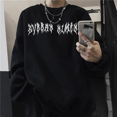 Autumn Winter Streetwear Black White Tops Unisex Letter Print Sweatshirt Loose O-Neck Sweater Top Emale Hoodie Winter 2021 New