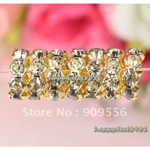 P58-6,wholesale! 6mm Gold-color rondelle wave edge Grade A+ rhinestone spacer beads,high quality!100pcs/lot