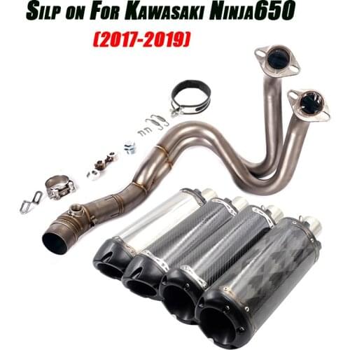 Motorcycle Front Middle Pipe Exhaust Muffler Tube Silp on for Kawasaki Ninja 650 2017 2018 2019 Full Set System Replace Original