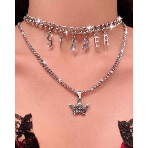 Ins Girl Digital Pendant Necklaces Women Vintage Harajuku Stainless Steel Letter Beads Choker Cool Girls Punk Sliver Chain CL110