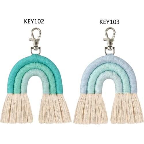 Rainbow Keychains Women Handmade Boho Key Holder Metal Pendant Keyring Macrame Bag Charm Car Hanging Jewelry Gifts M17D