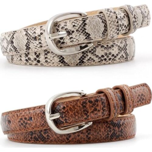 New Women Serpentine Belt Classic Snake Skin Print Leather Waistband Silver Pin Buckle Thin Belt Strap Fashion Skinny Belts