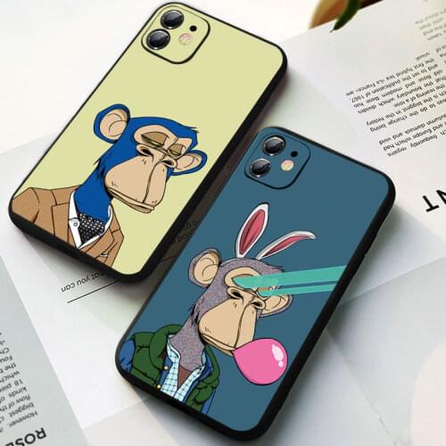 Boring Monkey Club Black Silicone Phone Case for iPhone 12 12mini 11 Pro X XR XS Max 6s 7 8plus 5 SE2020 Cute protective sleeve