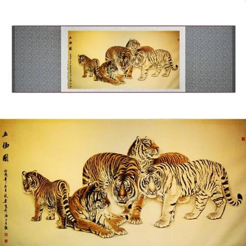 Tiger silk art painting Chinese Art Painting Home Office Decoration Chinese tiger painting 040420