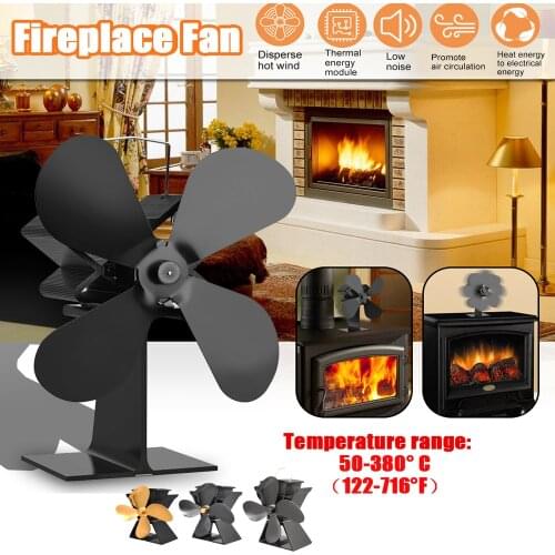 Black Stove Fan 4 Blade Fireplace Fan Heat Powered komin Wood Burner Eco Fan Friendly Quiet Home Efficient Heat Distribution