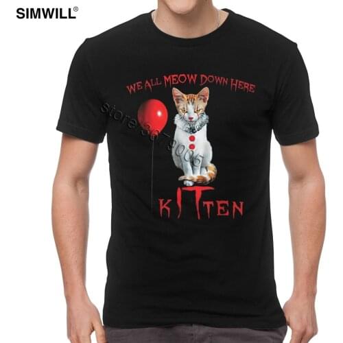 Funny Pennywise T Shirt Men Cotton Horror Kitten Cat T-shirt Clown Halloween Tee Short Sleeves Streetwear Summer Tshirt