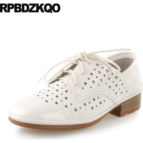 Women Oxford Sandals Medium Heels Cool Size 4 34 Japanese Lace Up 2018 Pumps Low Round Toe Shoes Classic White Chunky Hollow Out