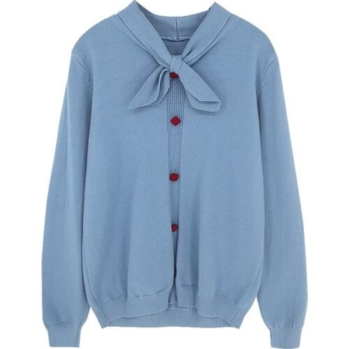 Women Winter New Solid Cute Bow Buttons Pullovers Thickened Sweater Casual Knitted V-neck Sweaters Female Clothing