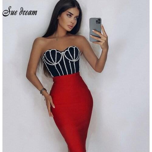 Sexy Strapless Women Dress Bandage Bodycon 2021 New Elegant Diamond Party Evening Club Midi Dresses Summer Autumn Clothes