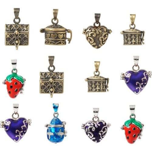 10pcs Tibetan Style Brass Prayer Box Charms Pendants Mixed Shape Mixed Color for Jewelry DIY Neckalce Bracelet Making