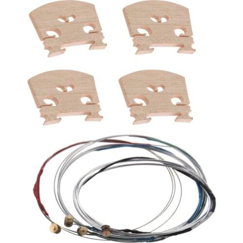 2 Set of Violin Parts: 1 Set of 4/4 Violin Bowstring Strings (G-D-A-E) & 1 Set of Violin-Bridge-5Pc-4/4 Maple Bridge