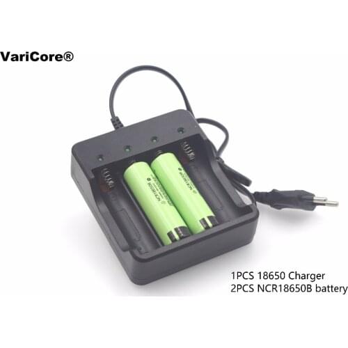 2 pcs. New Original Battery 18650 3.7 V NCR18650B 3400 mAh Lithium Ion Battery + 1x18650 Battery Charger