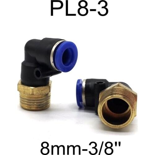 2pcs Elbow Air Fitthings 8mm Tube 3/8'' Male Thread Pneumatic Fittings PL8-3 Quick Plug in Fittings