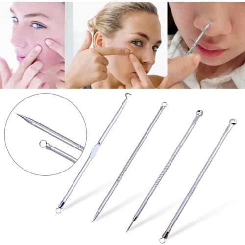 4PCS/set Acne Blackhead Removal Needles Stainless Steel Pimple Spot Comedone Extractor Beauty Facial Pore Clean Care Tools