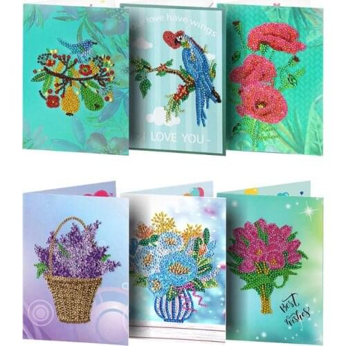 6pcs 5D DIY Special-shaped Diamond Painting Birthday Greeting Cards Diamond Embroidery Postcards Christmas Gift Card