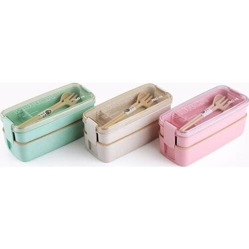 900ml 3 Layers Lunch Box Bento Food Container Eco-Friendly Wheat Straw Material Microwavable Dinnerware Lunchbox 2020 New Vip