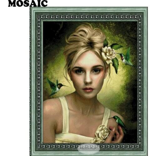 Embroidery DIY 5D Diamond Painting,3D Diamond,Mosaic Cross Stitch Kits Vintage Retro Beautiful Girl Full quare Diamond