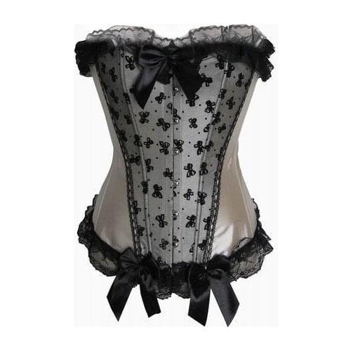 Black Grey Floral Corselet Overbust Strapless Burlesque Corset Waist Trainer For Women 3S9432