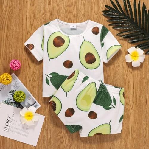 Children Sets Toddler Kids Baby Girls Boys Short Sleeve Fruit Printed Tops+Shorts Sets Avocado Orange Watermelon Clothes Summer