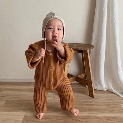 Baby Knitted Romper Jumpsuit Kids Knit Clothes New Born Toddler Onesies Romper Girl Boy Long Sleeve Ribbed Bodysuit Warm Outfit