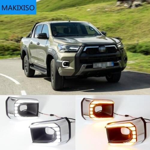 LED Daytime Running Light For Toyota Hilux Revo Rocco 2020 2021 Waterproof 12V Yellow Turn Signal Indicator Light Bumper LED DRL